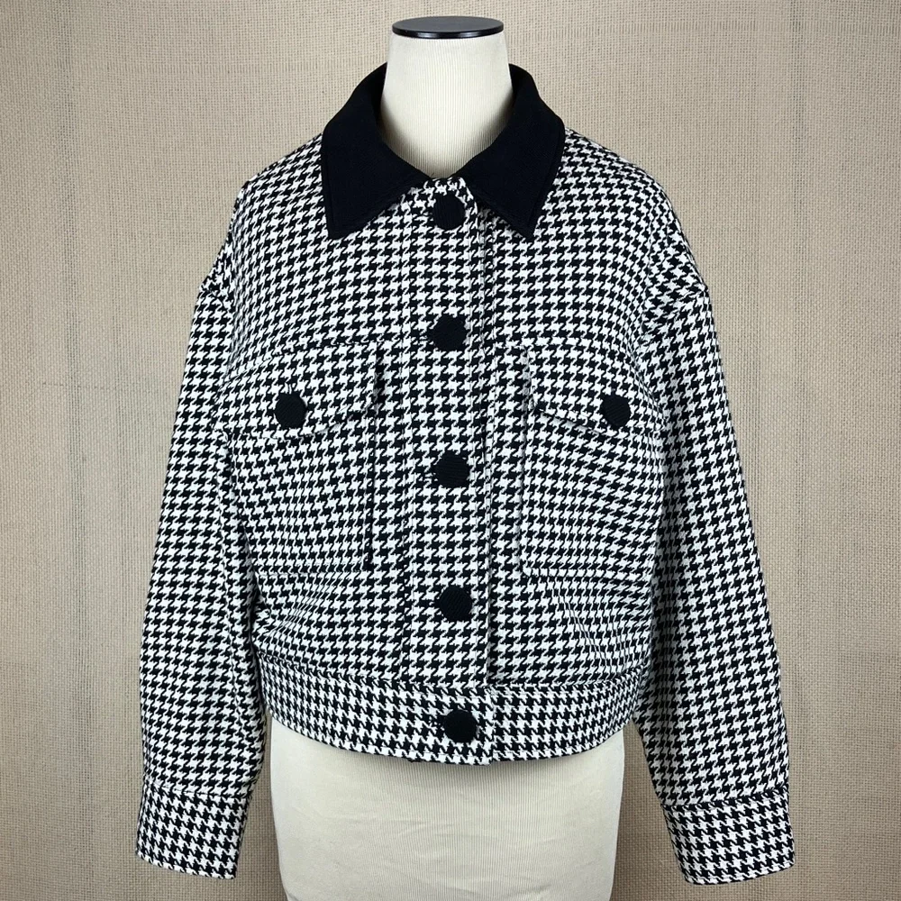 House of Harlow Houndstooth Hilary Jacket Black Buttons NWT